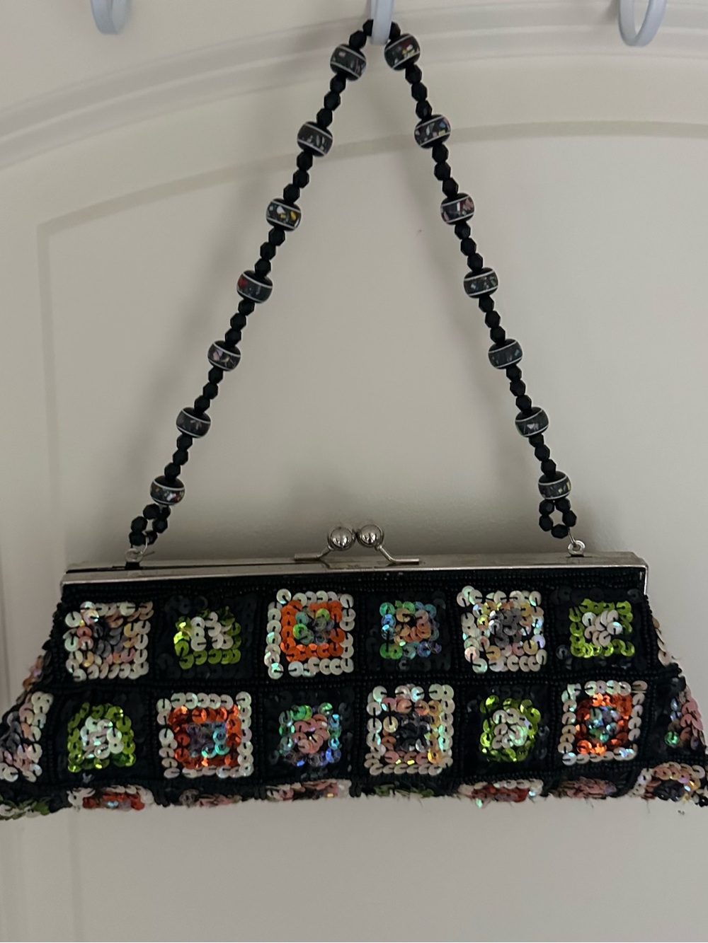 Black Sequin Beaded Handbag - Elegant Evening Clutch